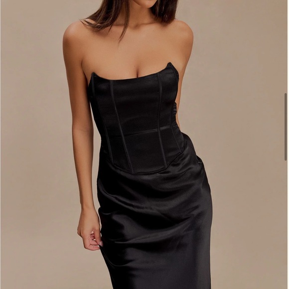 (NWT) Meshki Harlow Satin Strapless Maxi Dress | Evening Gown | Black | Small - Picture 3 of 12